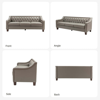 Mateo 82.28 Wide Transitional Genuine Leather Sofa with Nailhead Trim and Button-Tufted Back