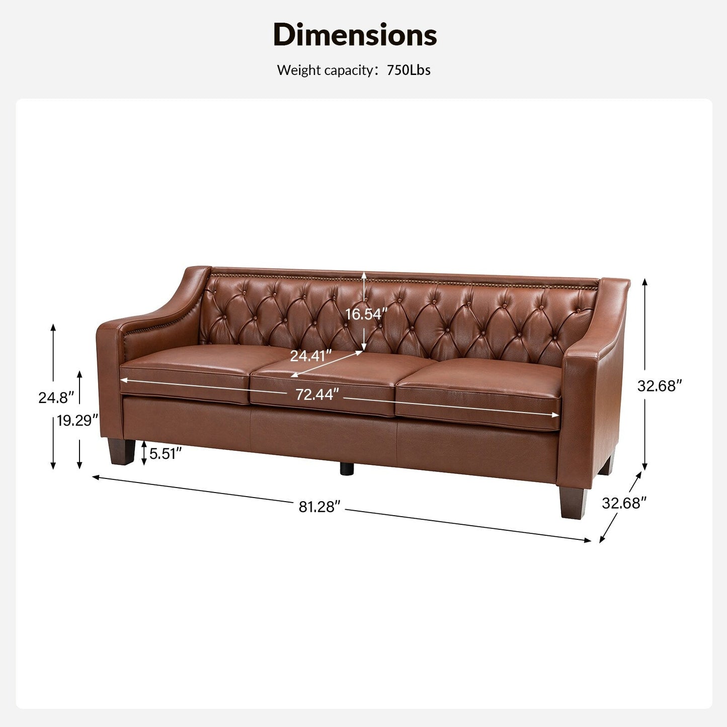 Mateo 82.28 Wide Transitional Genuine Leather Sofa with Nailhead Trim and Button-Tufted Back