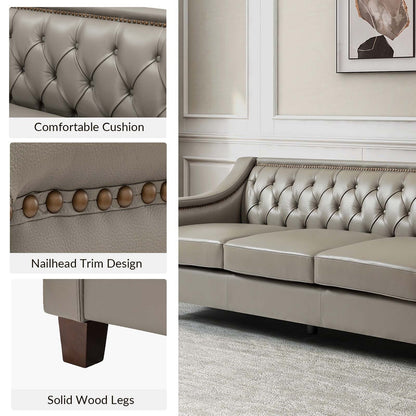 Mateo 82.28 Wide Transitional Genuine Leather Sofa with Nailhead Trim and Button-Tufted Back