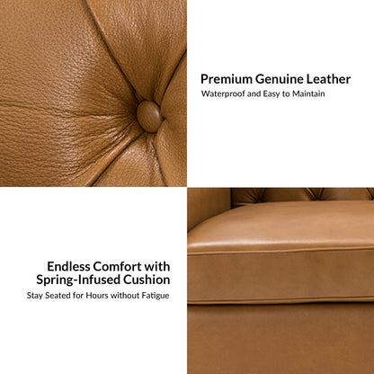 Mateo 82.28 Wide Transitional Genuine Leather Sofa with Nailhead Trim and Button-Tufted Back