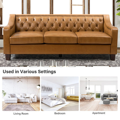 Mateo 82.28 Wide Transitional Genuine Leather Sofa with Nailhead Trim and Button-Tufted Back