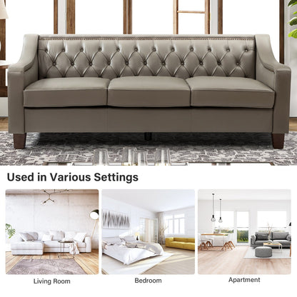 Mateo 82.28 Wide Transitional Genuine Leather Sofa with Nailhead Trim and Button-Tufted Back