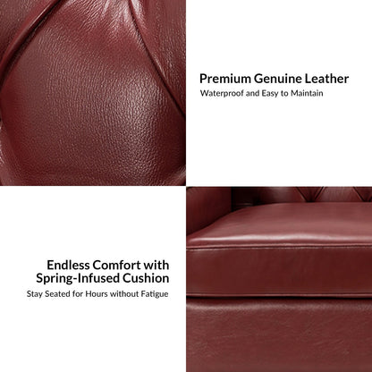Mateo 82.28 Wide Transitional Genuine Leather Sofa with Nailhead Trim and Button-Tufted Back