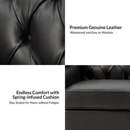 Mateo 82.28 Wide Transitional Genuine Leather Sofa with Nailhead Trim and Button-Tufted Back
