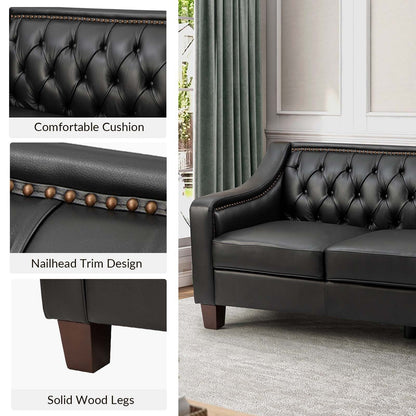 Mateo 82.28 Wide Transitional Genuine Leather Sofa with Nailhead Trim and Button-Tufted Back