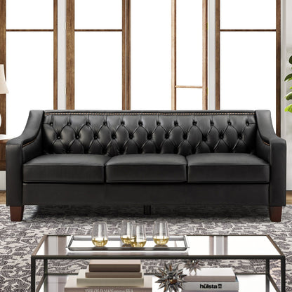 Mateo 82.28 Wide Transitional Genuine Leather Sofa with Nailhead Trim and Button-Tufted Back