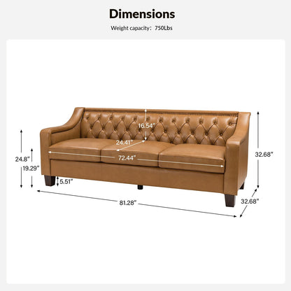 Mateo 82.28 Wide Transitional Genuine Leather Sofa with Nailhead Trim and Button-Tufted Back