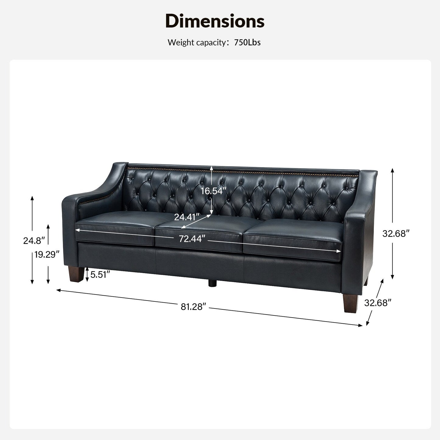 Mateo 82.28 Wide Transitional Genuine Leather Sofa with Nailhead Trim and Button-Tufted Back