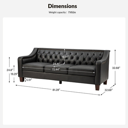 Mateo 82.28 Wide Transitional Genuine Leather Sofa with Nailhead Trim and Button-Tufted Back