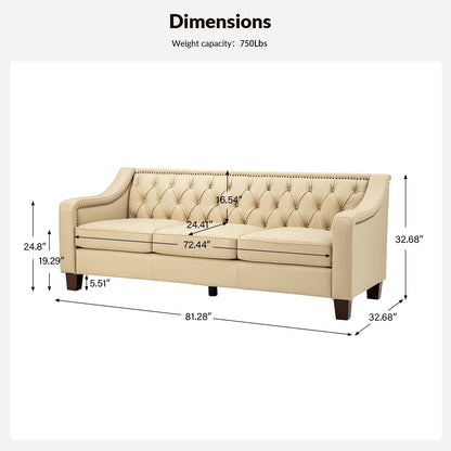 Mateo 82.28 Wide Transitional Genuine Leather Sofa with Nailhead Trim and Button-Tufted Back