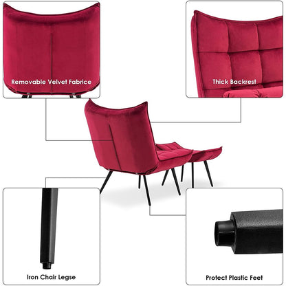 Mcombo Accent Chair with Ottoman, Velvet Tufted Wingback Chair, Upholstered Chairs with Metal Legs for Bedroom Living Room 4079
