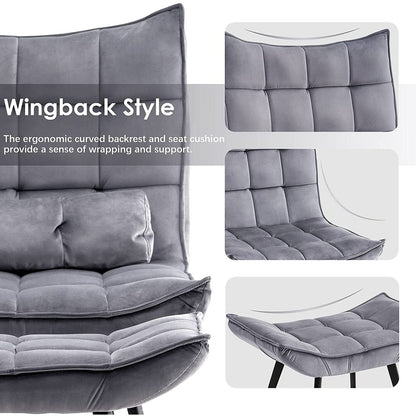 Mcombo Accent Chair with Ottoman, Velvet Tufted Wingback Chair, Upholstered Chairs with Metal Legs for Bedroom Living Room 4079