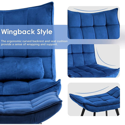 Mcombo Accent Chair with Ottoman, Velvet Tufted Wingback Chair, Upholstered Chairs with Metal Legs for Bedroom Living Room 4079