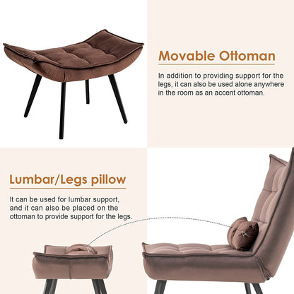 Mcombo Accent Chair with Ottoman, Velvet Tufted Wingback Chair, Upholstered Chairs with Metal Legs for Bedroom Living Room 4079