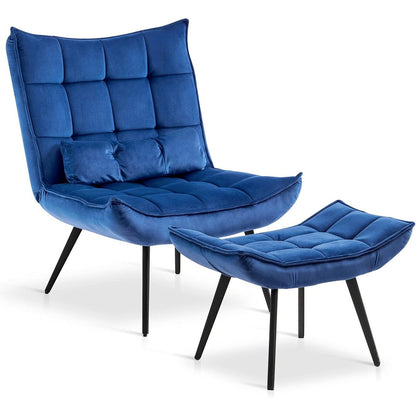 Mcombo Accent Chair with Ottoman, Velvet Tufted Wingback Chair, Upholstered Chairs with Metal Legs for Bedroom Living Room 4079