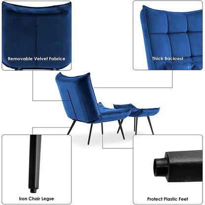 Mcombo Accent Chair with Ottoman, Velvet Tufted Wingback Chair, Upholstered Chairs with Metal Legs for Bedroom Living Room 4079