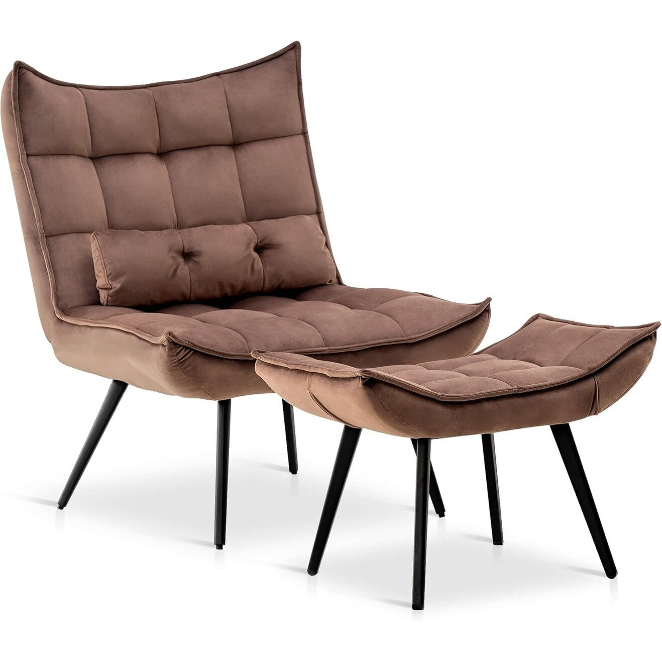 Mcombo Accent Chair with Ottoman, Velvet Tufted Wingback Chair, Upholstered Chairs with Metal Legs for Bedroom Living Room 4079
