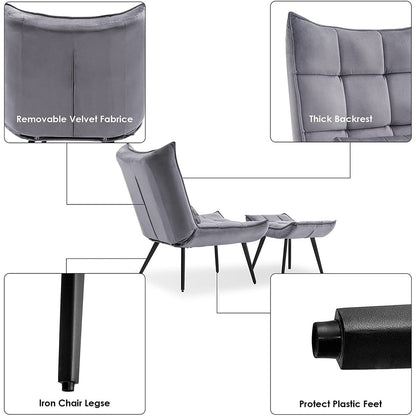Mcombo Accent Chair with Ottoman, Velvet Tufted Wingback Chair, Upholstered Chairs with Metal Legs for Bedroom Living Room 4079