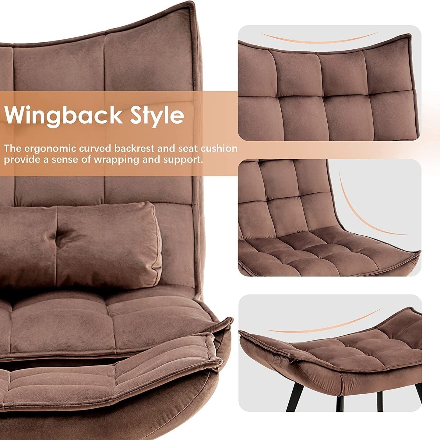 Mcombo Accent Chair with Ottoman, Velvet Tufted Wingback Chair, Upholstered Chairs with Metal Legs for Bedroom Living Room 4079
