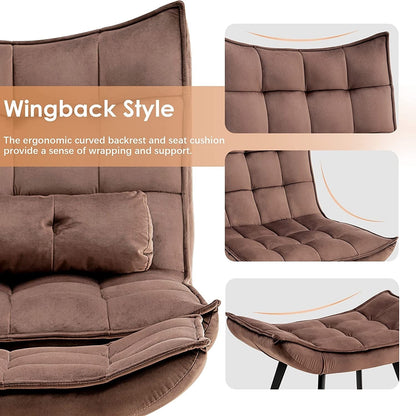 Mcombo Accent Chair with Ottoman, Velvet Tufted Wingback Chair, Upholstered Chairs with Metal Legs for Bedroom Living Room 4079