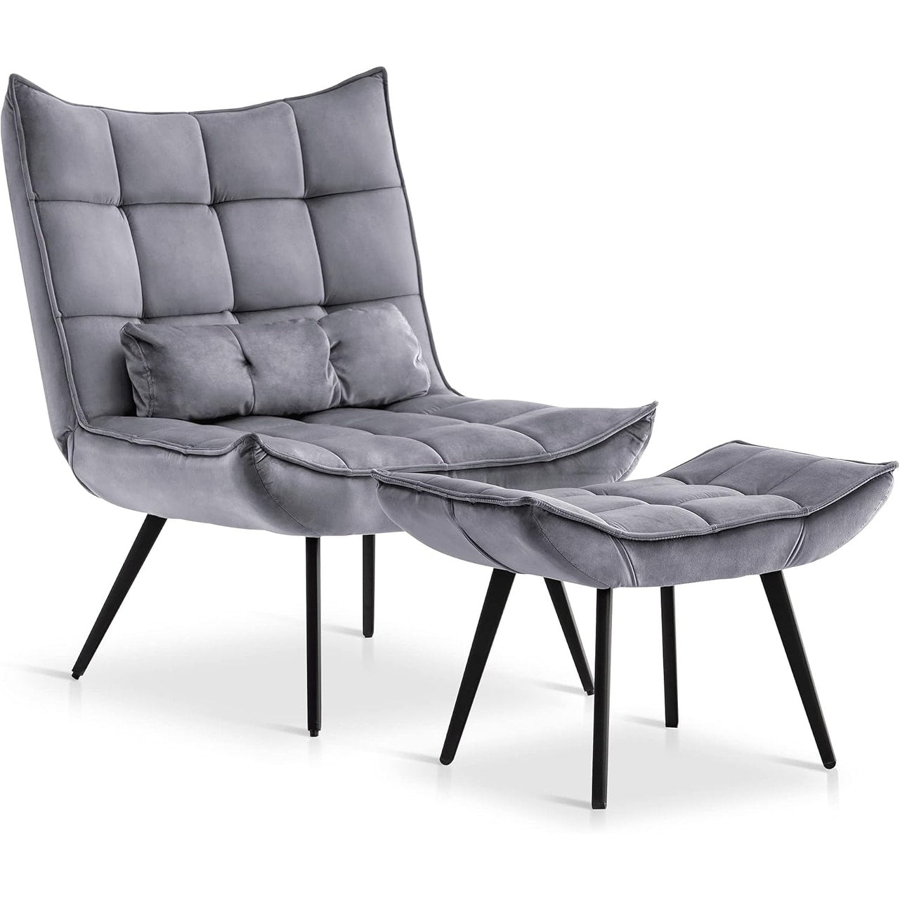 Mcombo Accent Chair with Ottoman, Velvet Tufted Wingback Chair, Upholstered Chairs with Metal Legs for Bedroom Living Room 4079