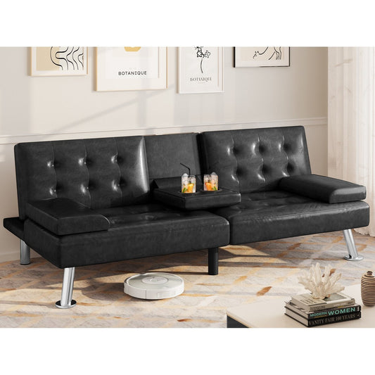 Moasis Faux Leather Futon Sofa Bed Modern Folding Futon Set - 64 L x 30 W x 26 H