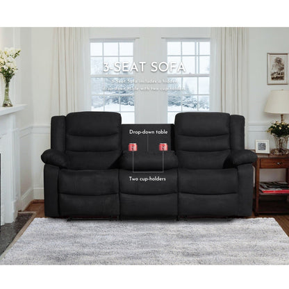 Modern 3-Piece Manual Reclining Living Room Sofa Set with Dropdown Table and Console