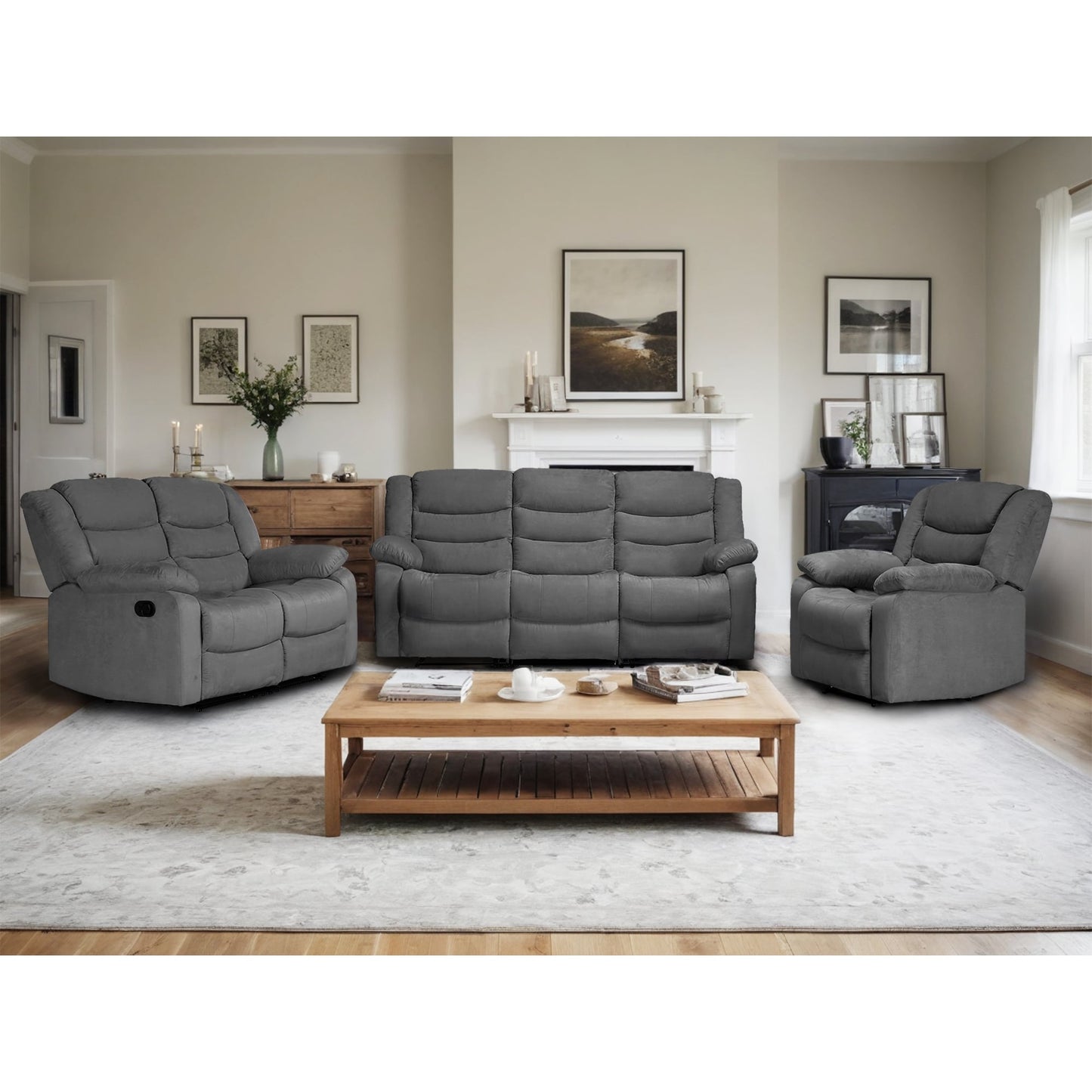 Modern 3-Piece Manual Reclining Living Room Sofa Set with Dropdown Table and Console