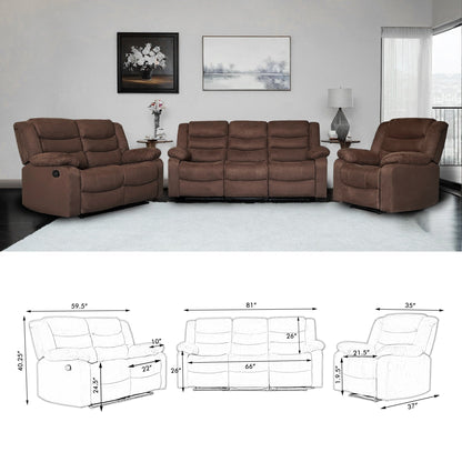Modern 3-Piece Manual Reclining Living Room Sofa Set with Dropdown Table and Console