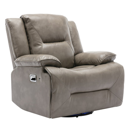 Modern 360° Swivel Rocking Manual Recliner Chair, Home Theater Recliner with LED Light Strip, Manual Reclining Single Sofa