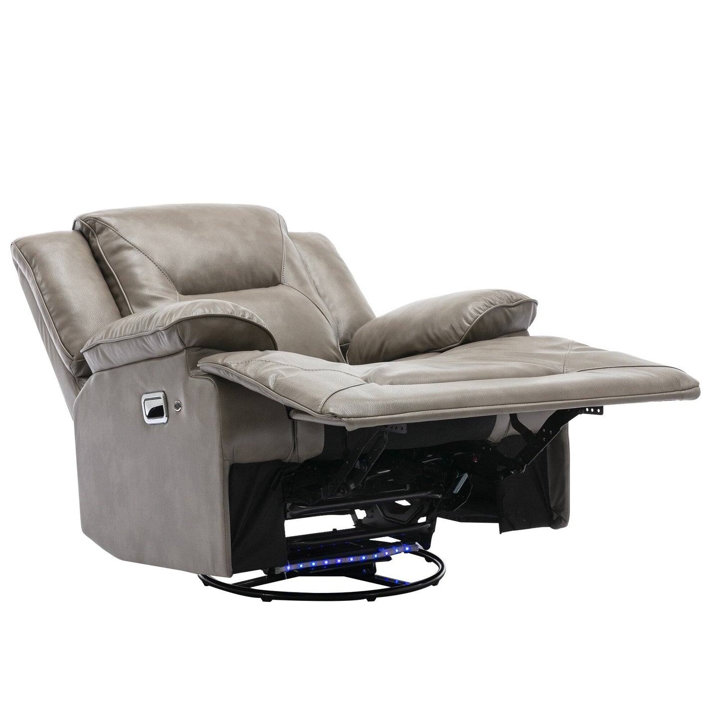 Modern 360° Swivel Rocking Manual Recliner Chair, Home Theater Recliner with LED Light Strip, Manual Reclining Single Sofa