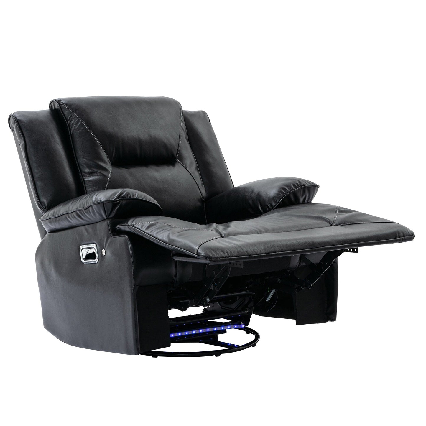 Modern 360° Swivel Rocking Manual Recliner Chair, Home Theater Recliner with LED Light Strip, Manual Reclining Single Sofa