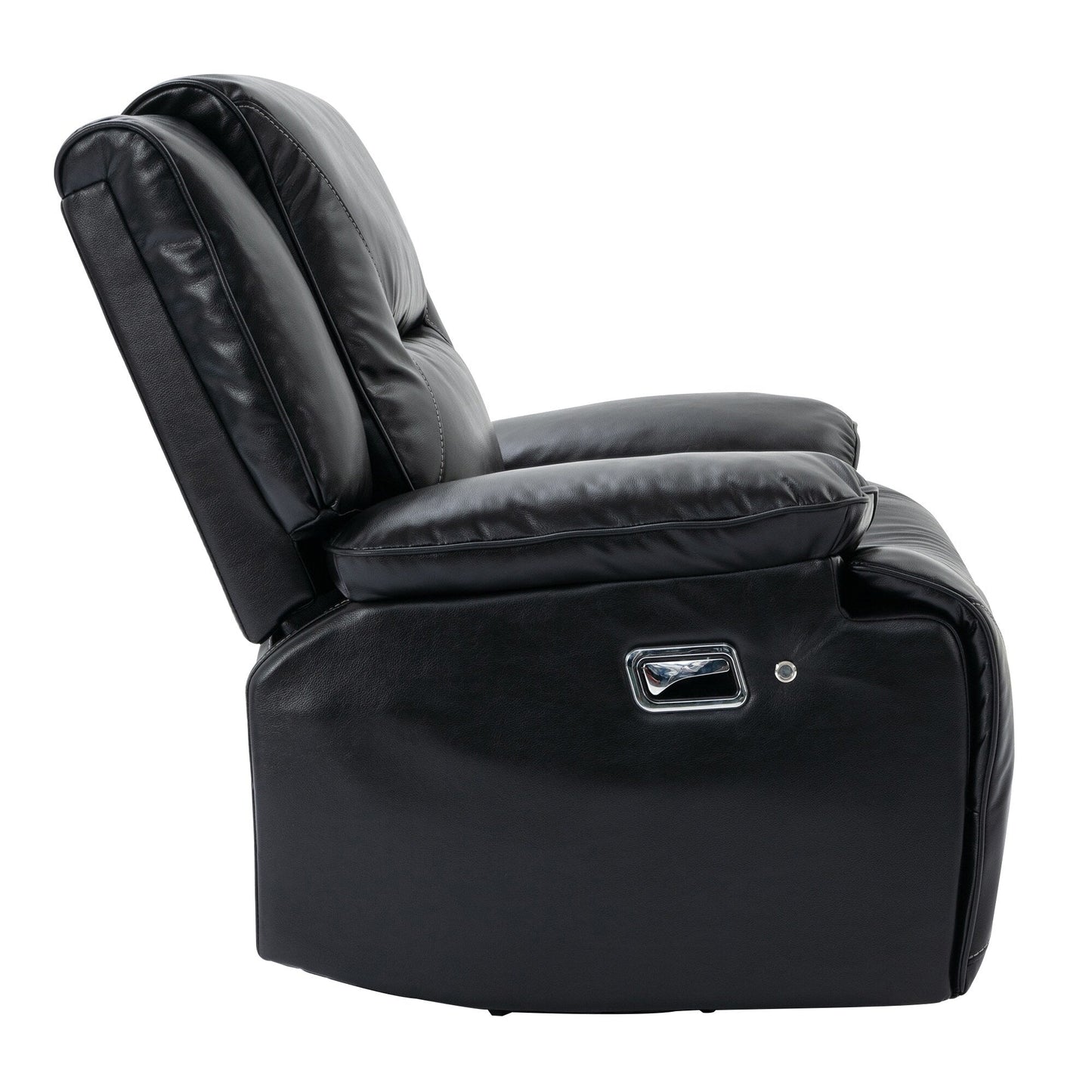 Modern 360° Swivel Rocking Manual Recliner Chair, Home Theater Recliner with LED Light Strip, Manual Reclining Single Sofa