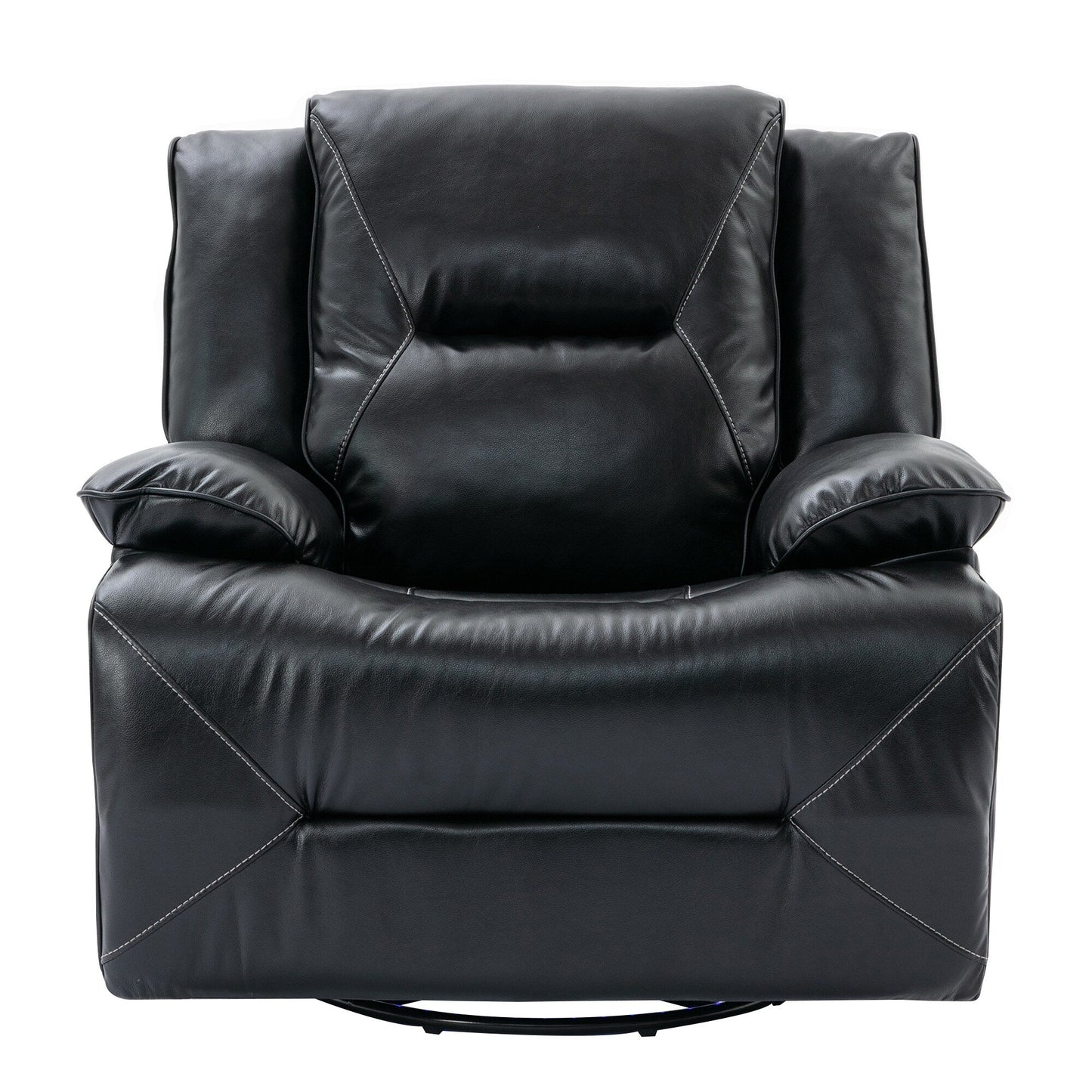 Modern 360° Swivel Rocking Manual Recliner Chair, Home Theater Recliner with LED Light Strip, Manual Reclining Single Sofa