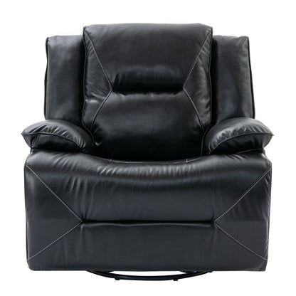 Modern 360° Swivel Rocking Manual Recliner Chair, Home Theater Recliner with LED Light Strip, Manual Reclining Single Sofa