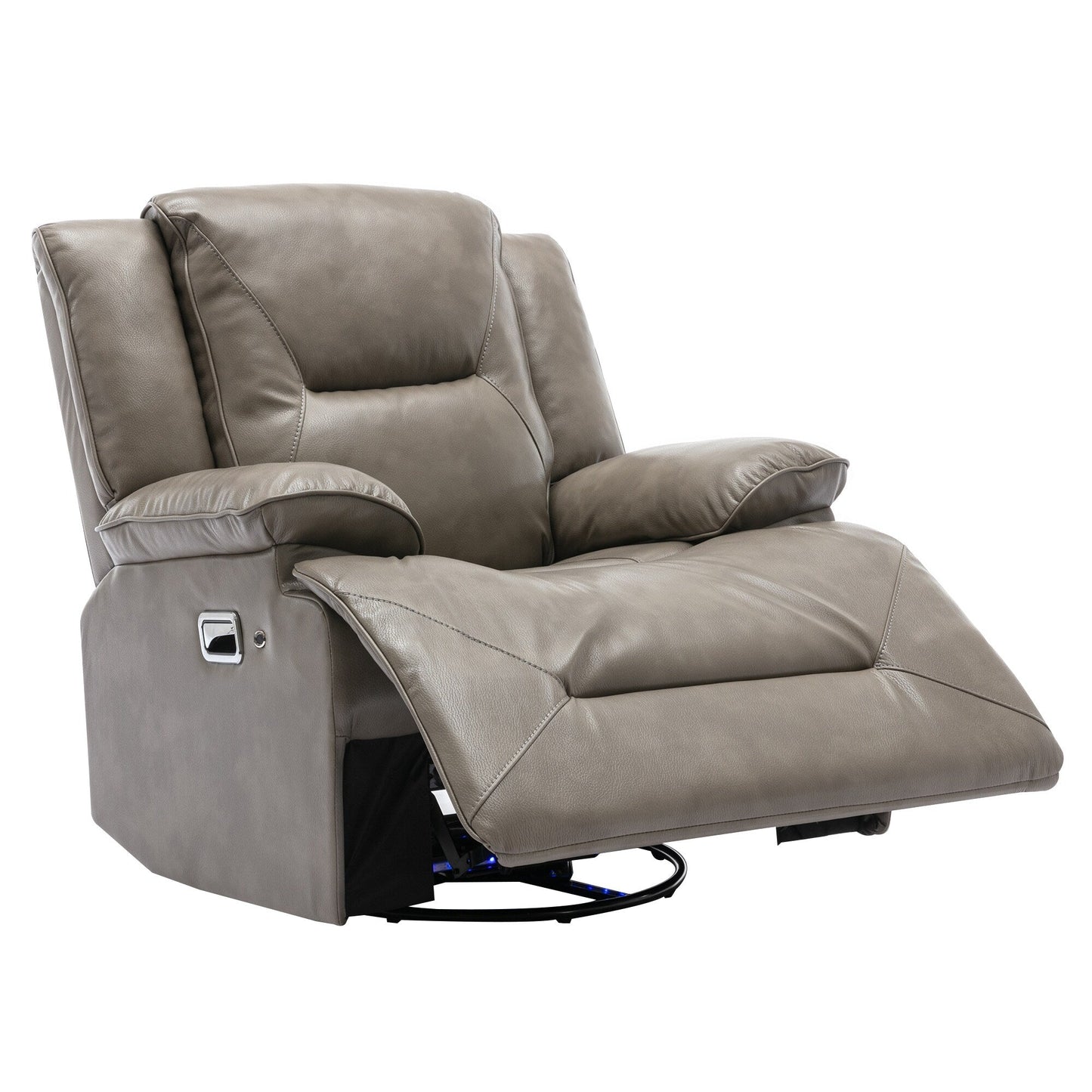 Modern 360° Swivel Rocking Manual Recliner Chair, Home Theater Recliner with LED Light Strip, Manual Reclining Single Sofa