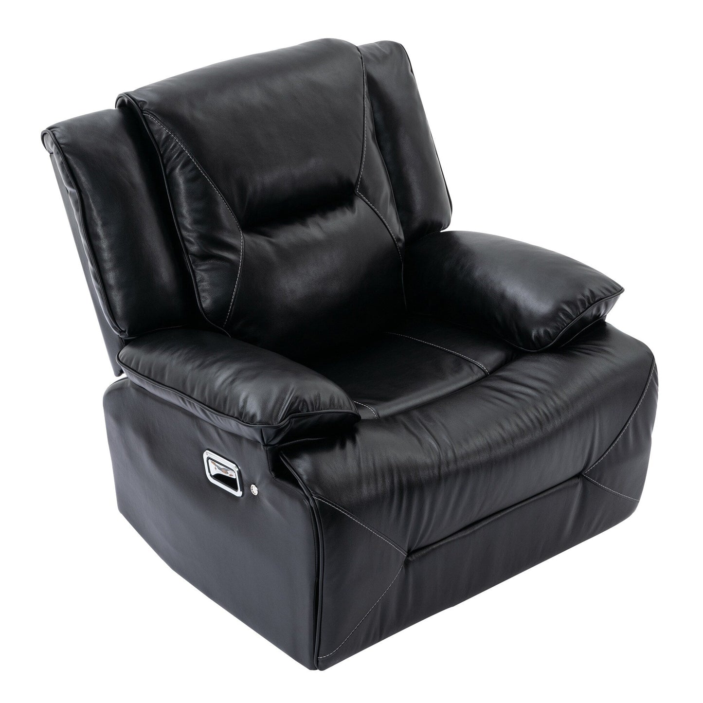 Modern 360° Swivel Rocking Manual Recliner Chair, Home Theater Recliner with LED Light Strip, Manual Reclining Single Sofa