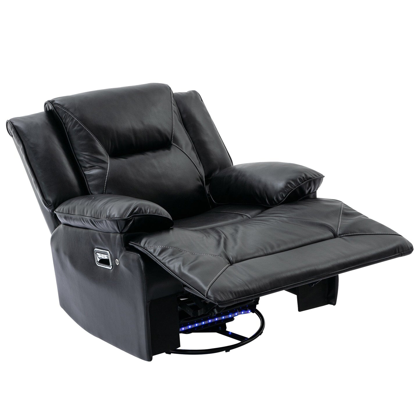 Modern 360° Swivel Rocking Manual Recliner Chair, Home Theater Recliner with LED Light Strip, Manual Reclining Single Sofa