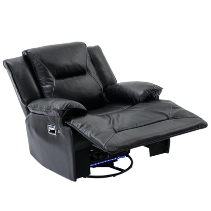 Modern 360° Swivel Rocking Manual Recliner Chair, Home Theater Recliner with LED Light Strip, Manual Reclining Single Sofa