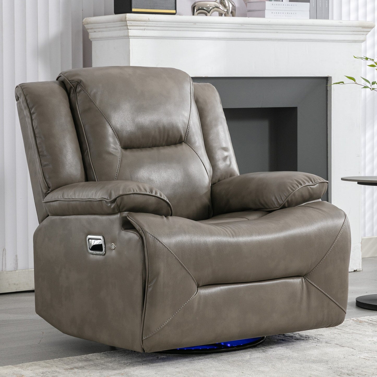 Modern 360° Swivel Rocking Manual Recliner Chair, Home Theater Recliner with LED Light Strip, Manual Reclining Single Sofa