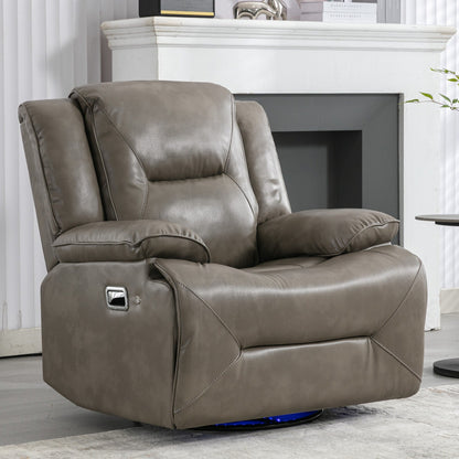 Modern 360° Swivel Rocking Manual Recliner Chair, Home Theater Recliner with LED Light Strip, Manual Reclining Single Sofa