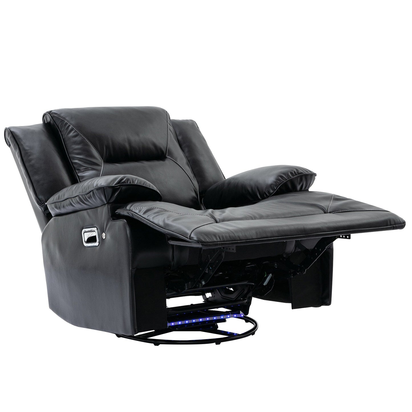 Modern 360° Swivel Rocking Manual Recliner Chair, Home Theater Recliner with LED Light Strip, Manual Reclining Single Sofa