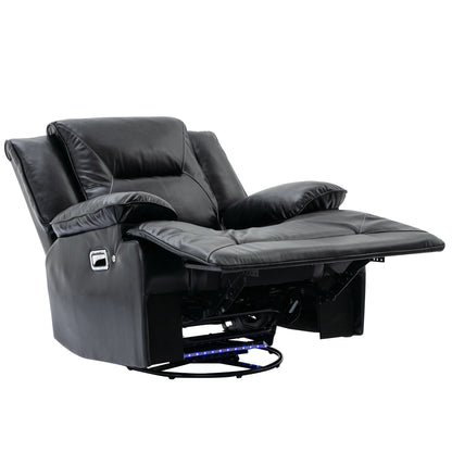 Modern 360° Swivel Rocking Manual Recliner Chair, Home Theater Recliner with LED Light Strip, Manual Reclining Single Sofa