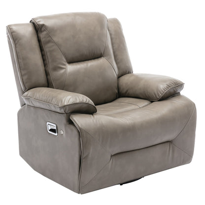 Modern 360° Swivel Rocking Manual Recliner Chair, Home Theater Recliner with LED Light Strip, Manual Reclining Single Sofa