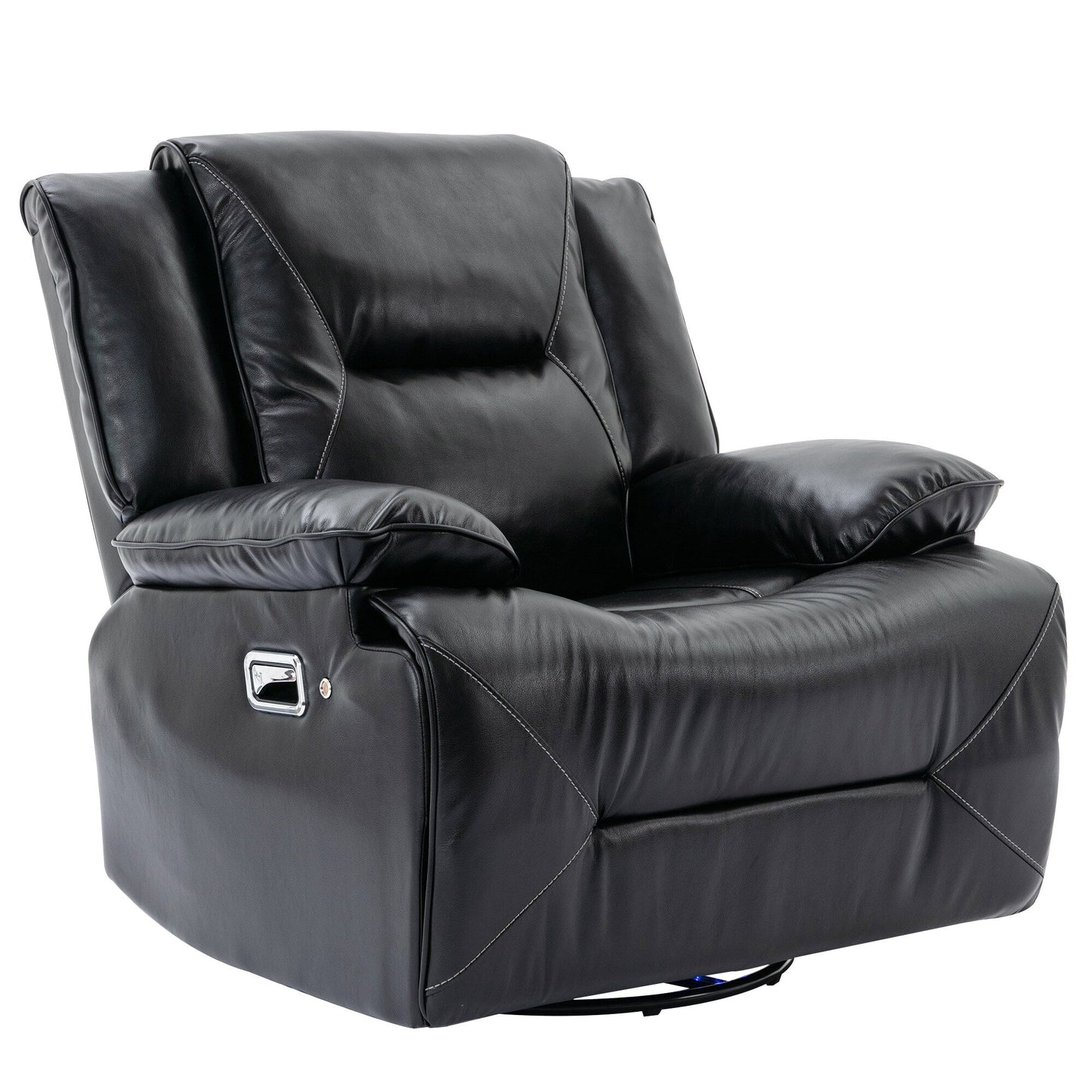 Modern 360° Swivel Rocking Manual Recliner Chair, Home Theater Recliner with LED Light Strip, Manual Reclining Single Sofa