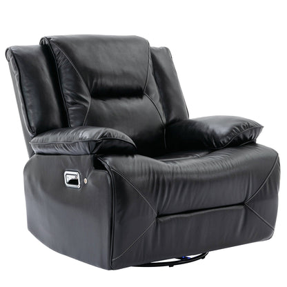 Modern 360° Swivel Rocking Manual Recliner Chair, Home Theater Recliner with LED Light Strip, Manual Reclining Single Sofa