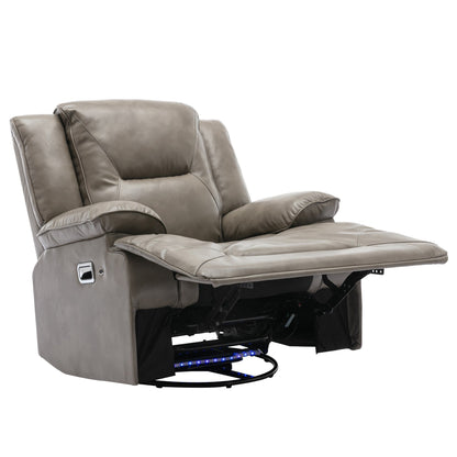 Modern 360° Swivel Rocking Manual Recliner Chair, Home Theater Recliner with LED Light Strip, Manual Reclining Single Sofa