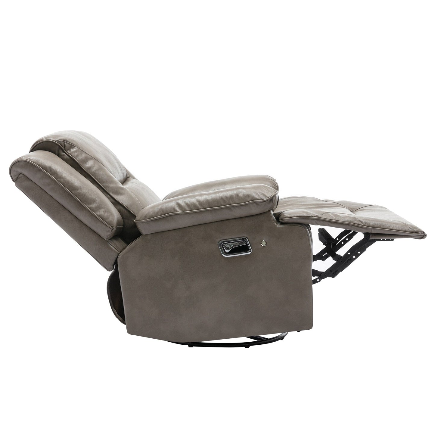 Modern 360° Swivel Rocking Manual Recliner Chair, Home Theater Recliner with LED Light Strip, Manual Reclining Single Sofa