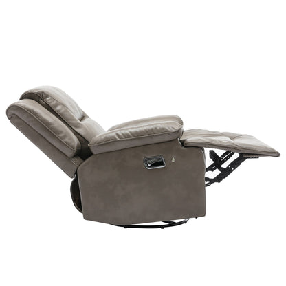 Modern 360° Swivel Rocking Manual Recliner Chair, Home Theater Recliner with LED Light Strip, Manual Reclining Single Sofa