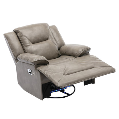 Modern 360° Swivel Rocking Manual Recliner Chair, Home Theater Recliner with LED Light Strip, Manual Reclining Single Sofa